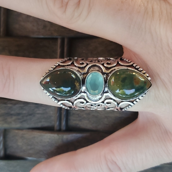 New Bloodstone & Chalcedony 925 Silver Statement Ring. - Picture 6 of 14